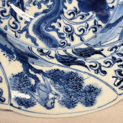 A Chinese blue and white 'Phoenix and Monkeys' lobed plate — photo 6