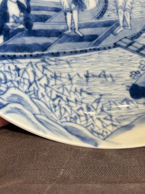 A Chinese blue and white plate with a breastfeeding woman and fishermen on boats, Yongzheng — photo 7