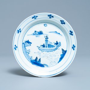 A Chinese blue and white plate with a junk, Wanli — photo 1
