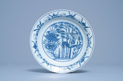 A Chinese blue and white plate with squirrels and a frog, Wanli