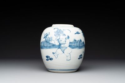 A Chinese blue and white 'playing boys' jar, 18th C.