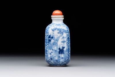 A Chinese blue and white 'playing boys' snuff bottle, Yongzheng mark, 18/19th C.