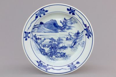 A Chinese blue and white porcelain "Master of the Rocks" plate, Kangxi, ca. 1670