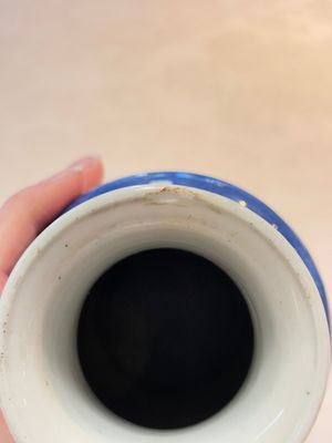 A Chinese blue and white powder-blue-ground 'Zhang Qian Cheng Cha 張騫乘槎' rouleau vase, Kangxi — photo 6