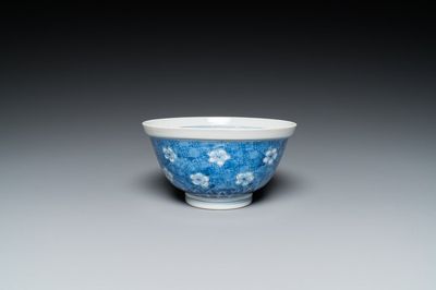 A Chinese blue and white 'prunus on cracked ice' bowl, Chenghua mark, Kangxi