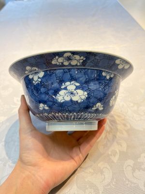 A Chinese blue and white 'Prunus on Cracked Ice' bowl, lingzhi mark, Kangxi — photo 4