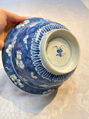 A Chinese blue and white 'Prunus on Cracked Ice' bowl, lingzhi mark, Kangxi — photo 8