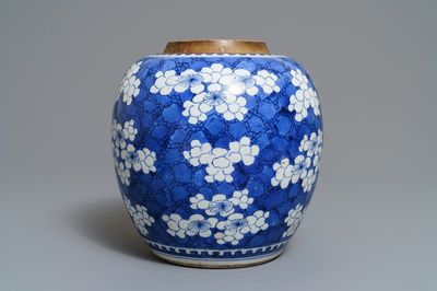 A Chinese blue and white 'prunus on cracked ice' jar, Kangxi