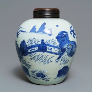 A Chinese blue and white 'qilin' jar, Transitional period — 照片 2