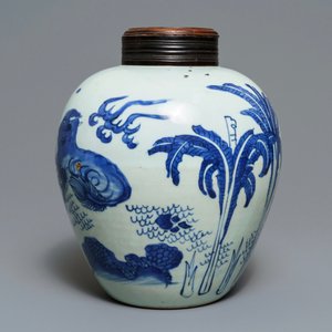 A Chinese blue and white 'qilin' jar, Transitional period — 照片 3