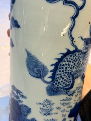 A Chinese blue and white 'Qilin' sleeve vase, 19th C. — photo 11