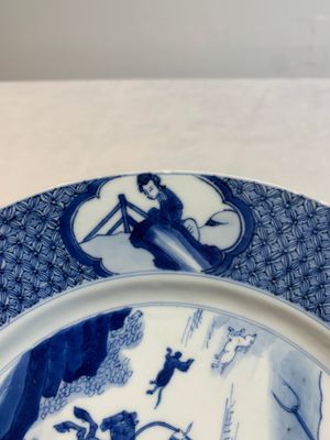 A Chinese blue and white 'rabbit hunt' dish, Chenghua mark, Kangxi — photo 8