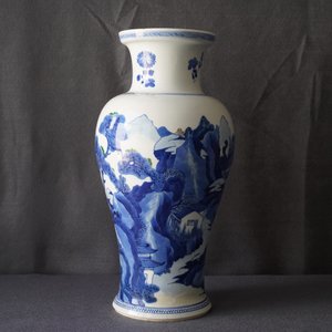 A Chinese blue and white 'river landscape' baluster vase with overglaze accents, Kangxi — photo 20