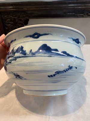 A Chinese blue and white 'riverscape' censer, 18th C. — photo 12