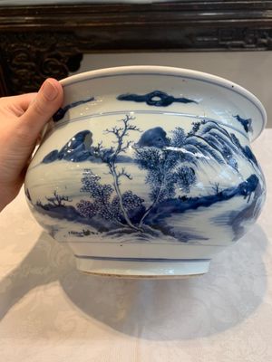 A Chinese blue and white 'riverscape' censer, 18th C. — photo 9