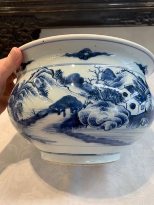 A Chinese blue and white 'riverscape' censer, 18th C. — photo 10