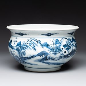 A Chinese blue and white 'riverscape' censer, 18th C. — photo 1