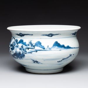 A Chinese blue and white 'riverscape' censer, 18th C. — photo 2