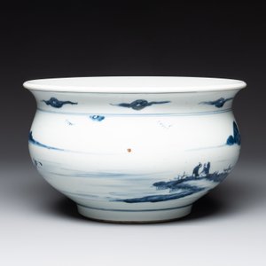 A Chinese blue and white 'riverscape' censer, 18th C. — photo 3