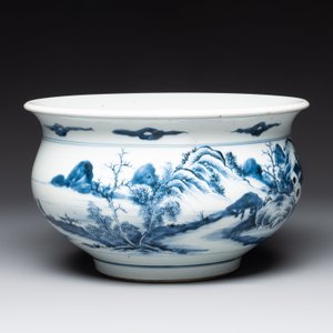 A Chinese blue and white 'riverscape' censer, 18th C. — photo 4