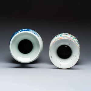 A Chinese blue and white 'Riverscape' vase and a famille rose 'Rooster' vase — foto 5