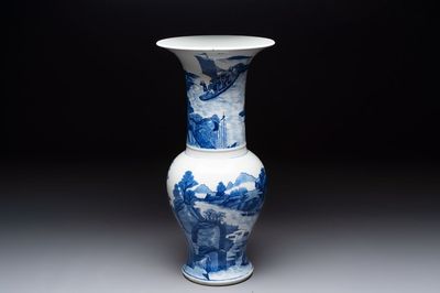 A Chinese blue and white 'riverscape' 'yenyen' vase, 19th C.