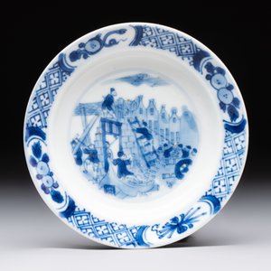 A Chinese blue and white 'Rotterdam Riot' cup and saucer, jade mark, Kangxi — 照片 2
