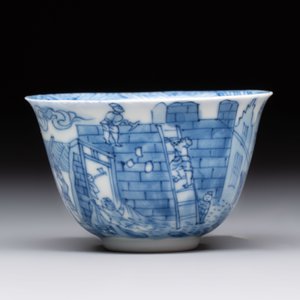 A Chinese blue and white 'Rotterdam Riot' cup and saucer, jade mark, Kangxi — 照片 4