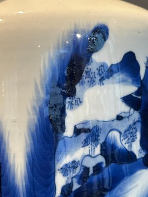 A Chinese blue and white rouleau vase with fishermen in a landscape, Kangxi — photo 8