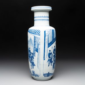 A Chinese blue and white rouleau vase with narrative design, Kangxi — photo 4