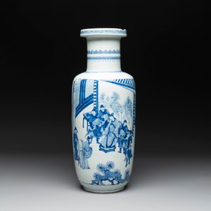 A Chinese blue and white rouleau vase with narrative design, Kangxi — photo 3