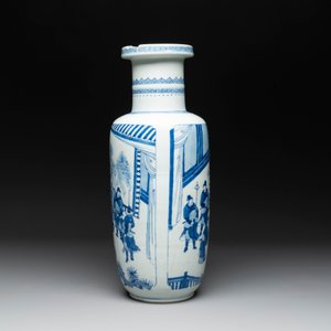 A Chinese blue and white rouleau vase with narrative design, Kangxi — photo 4