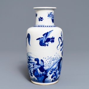 A Chinese blue and white rouleau vase with qilins, Kangxi — photo 4