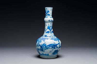 A Chinese blue and white 'sages' bottle vase, Transitional period