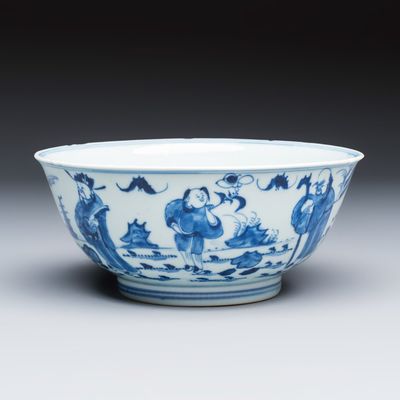A Chinese blue and white 'Sanxing' bowl, Yongzheng/Qianlong