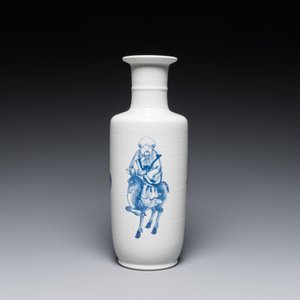 A Chinese blue and white 'Sanxing' rouleau vase, probably 19th C. — 照片 2
