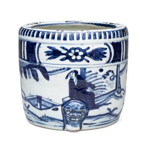 A Chinese blue and white 'Scholars' cylindrical tripod censer — foto 1