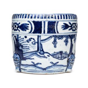 A Chinese blue and white 'Scholars' cylindrical tripod censer — foto 3