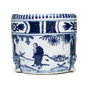 A Chinese blue and white 'Scholars' cylindrical tripod censer — foto 4