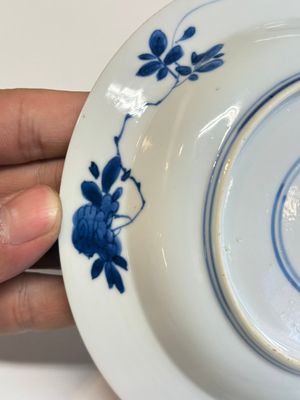 A Chinese blue and white 'Sense of Smell' plate and an 'Amorous Shepherds' plate, Kangxi — photo 11