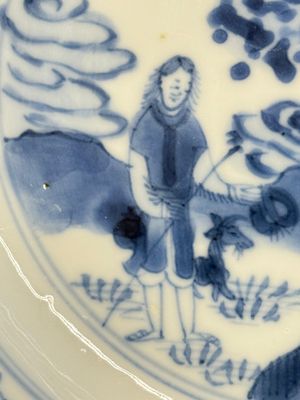 A Chinese blue and white 'Sense of Smell' plate and an 'Amorous Shepherds' plate, Kangxi — photo 18