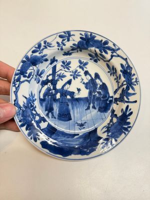 A Chinese blue and white 'Sense of Smell' plate and an 'Amorous Shepherds' plate, Kangxi — photo 2