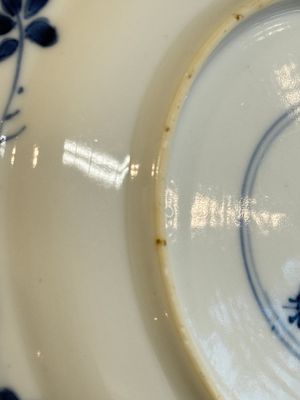 A Chinese blue and white 'Sense of Smell' plate and an 'Amorous Shepherds' plate, Kangxi — photo 25