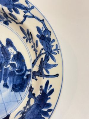 A Chinese blue and white 'Sense of Smell' plate and an 'Amorous Shepherds' plate, Kangxi — photo 6
