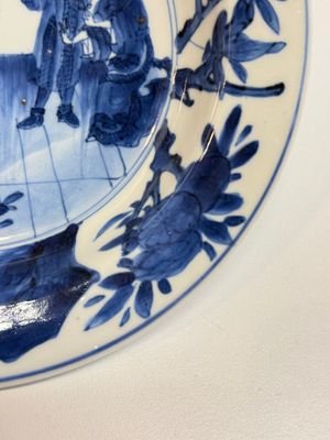 A Chinese blue and white 'Sense of Smell' plate and an 'Amorous Shepherds' plate, Kangxi — photo 7