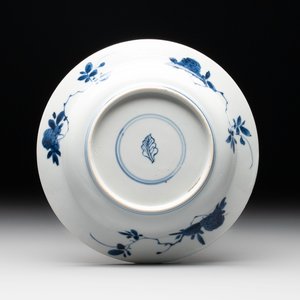A Chinese blue and white 'Sense of Smell' plate and an 'Amorous Shepherds' plate, Kangxi — photo 3