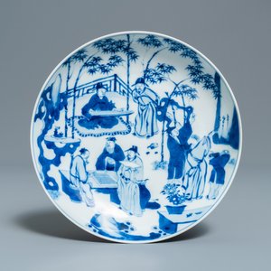 A Chinese blue and white 'Seven Sages of the Bamboo Grove' plate, Xuande mark, Kangxi — photo 1