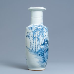 A Chinese blue and white 'Seven Sages of the Bamboo Grove' rouleau vase, 19th C. — photo 2