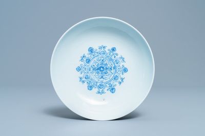 A Chinese blue and white shallow bowl, Yongzheng mark, 19th C.