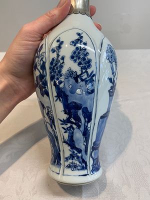 A Chinese blue and white silver-mounted bottle vase, Chenghua mark, Kangxi — photo 12